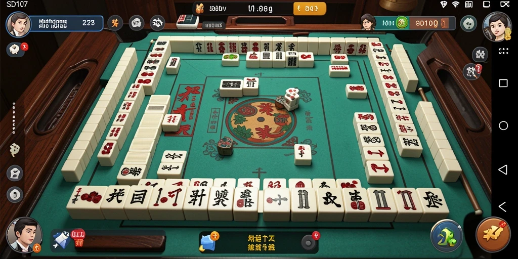 Tampilan gameplay SD107 dengan ubin Mahjong yang berwarna-warni dan menantang.