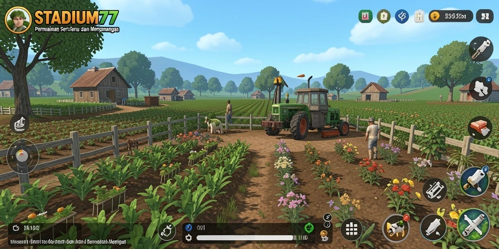 Tampilan gameplay STADIUM77 yang menarik saat bertani di lahan subur.