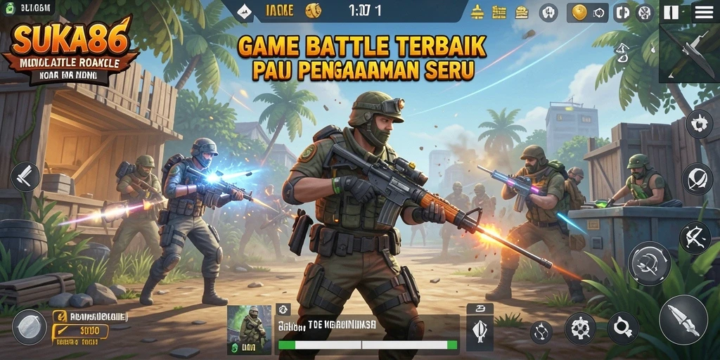 Gameplay seru dan mendebarkan di dalam SUKA86 Battle Royale.